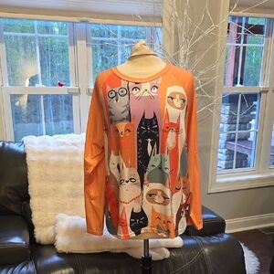 Orange Cat Print Long Sleeve Shirt. Size  XXL